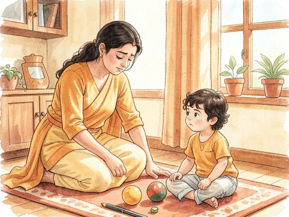 एक माता-पिता रात में बच्चे के बिस्तर के किनारे बैठे, सोते हुए बच्चे को निहारते हुए।