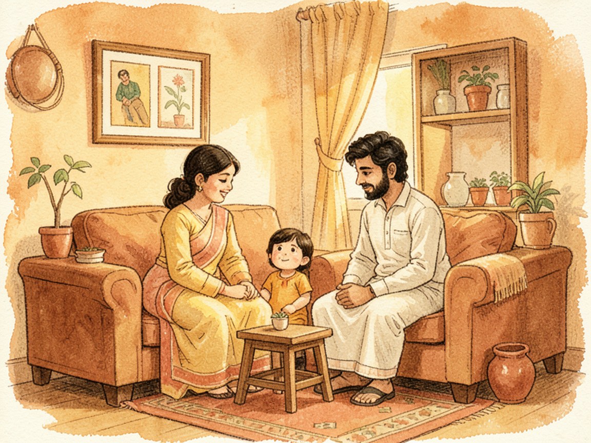 A parent holding a child in a quiet home at night, with an empty chair nearby.