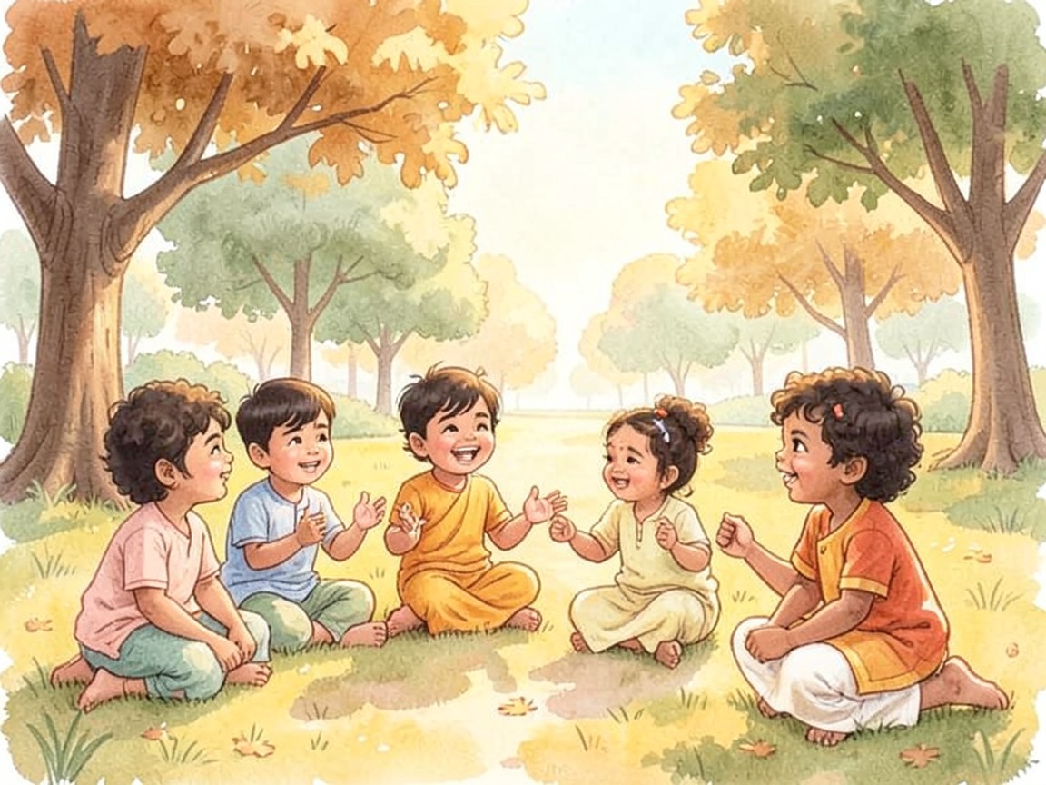 एक माता-पिता खिड़की के पास खड़े हैं और नीचे आँगन में अकेले खेलते एक बच्चे को देख रहे हैं, कमरे में शाम की गर्म रोशनी फैली है।