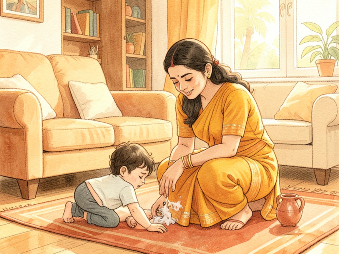 A small child on the floor mid-tantrum, with a calm adult crouched low and steady beside them.