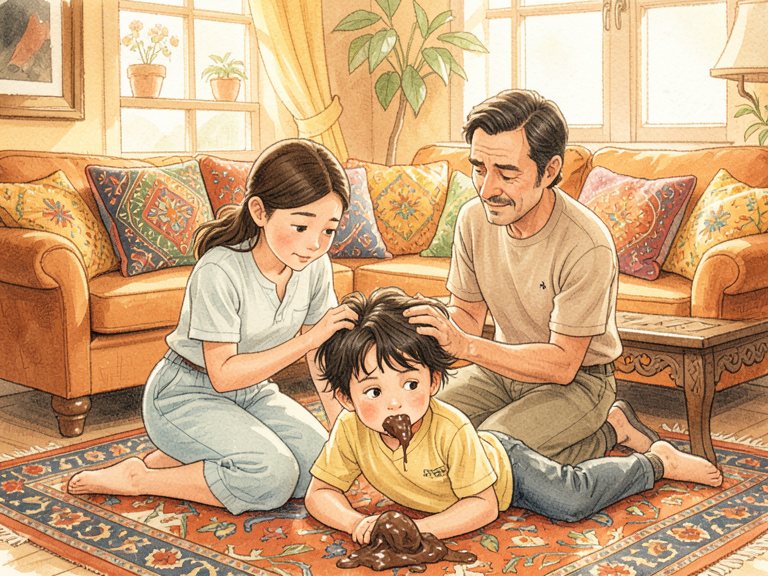 A parent with an instruction repeated in fading speech bubbles.