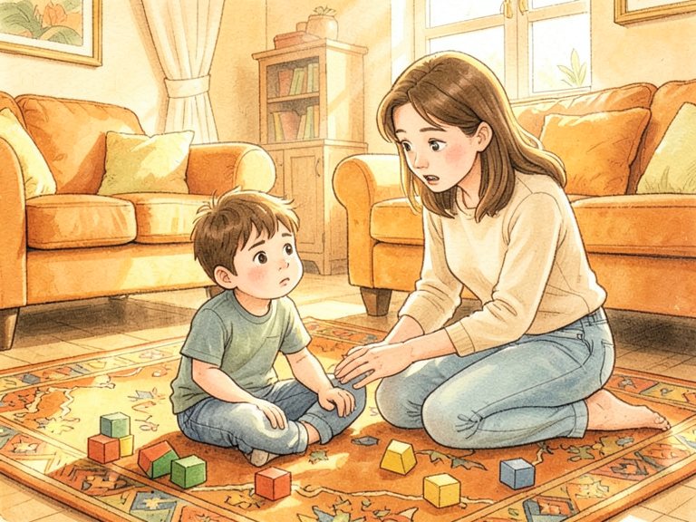 A parent with a phrase repeated in fading speech bubbles.