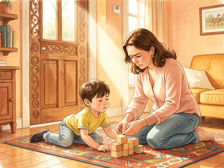 A figure split between a bag on one side and a child on the other