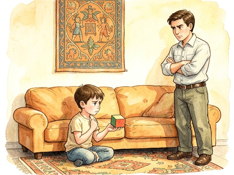 A parent with a phrase repeated in bubbles that fade away.