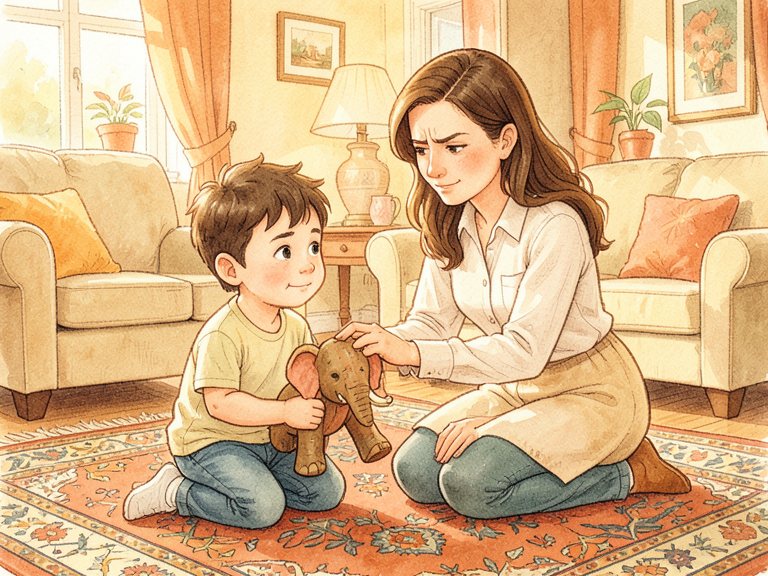 A small child reaching up toward a caregiver.