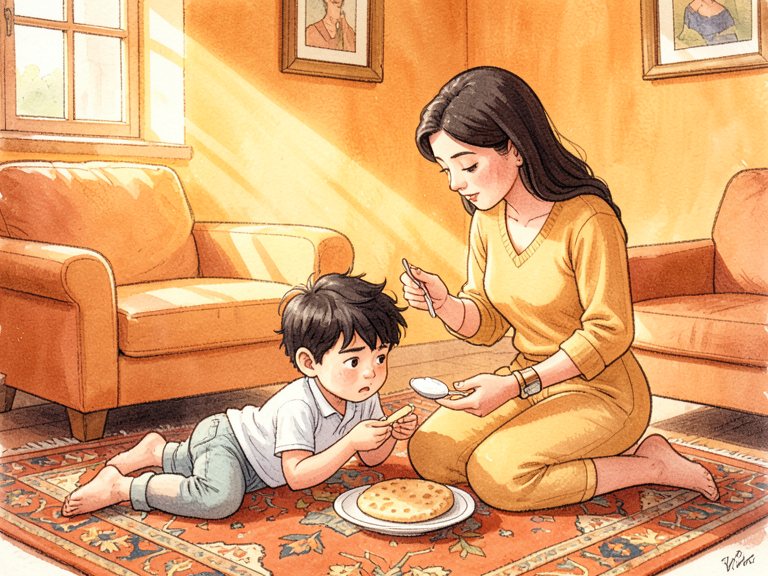 A child in bed with a caregiver seated at the bedside.