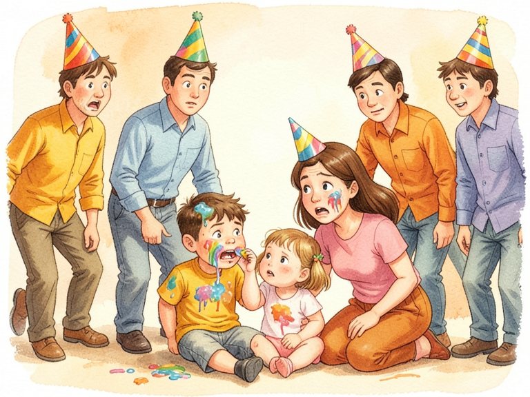 A gathering of adults turned to look toward a small child.