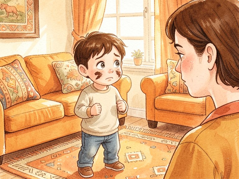 A parent with an instruction repeated in fading speech bubbles.