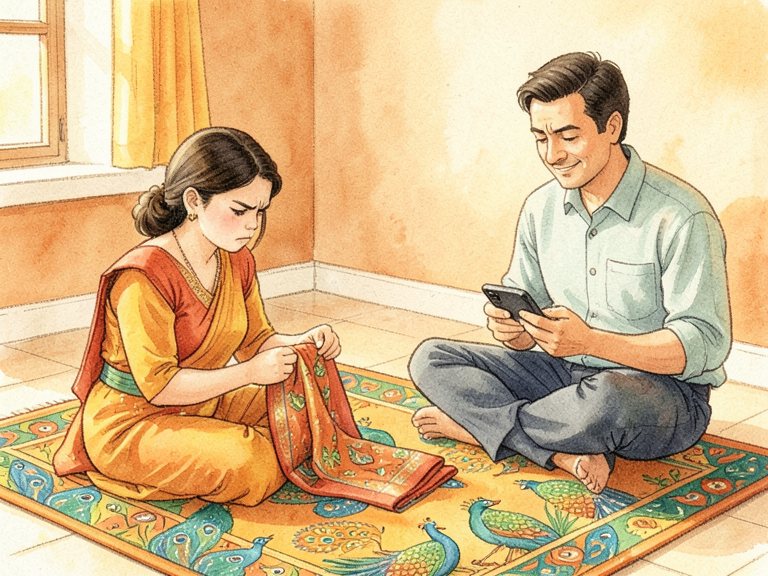 A hand holding a phone showing a group chat