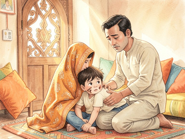 दो वयस्क अलग-अलग बैठे, बीच में एक अनकहा संवाद-बुलबुला।