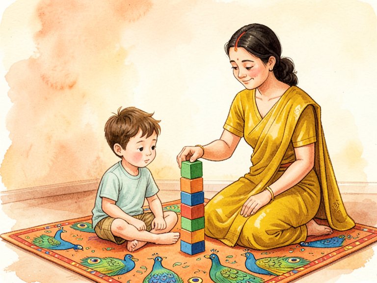 A parent with an instruction repeated in fading speech bubbles.