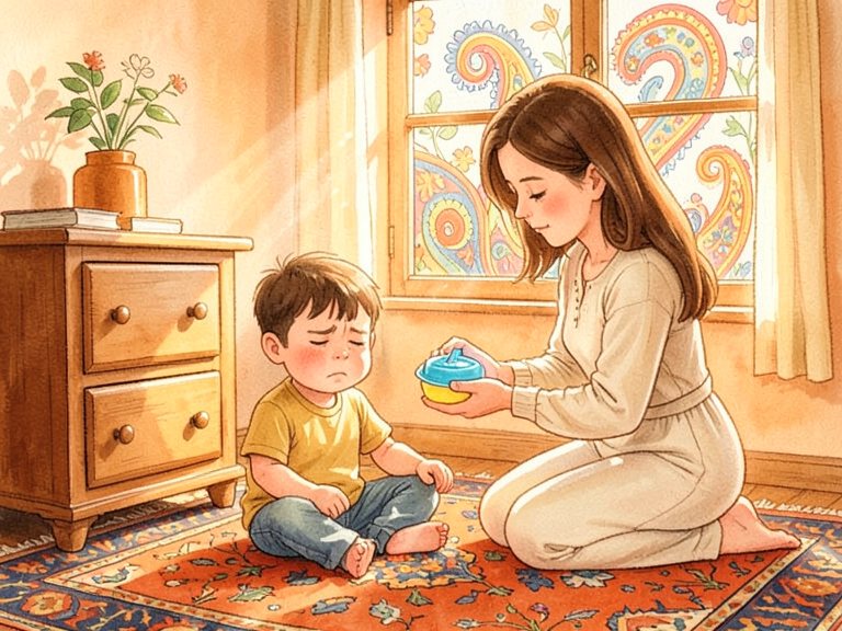 A child in bed with a caregiver seated at the bedside.