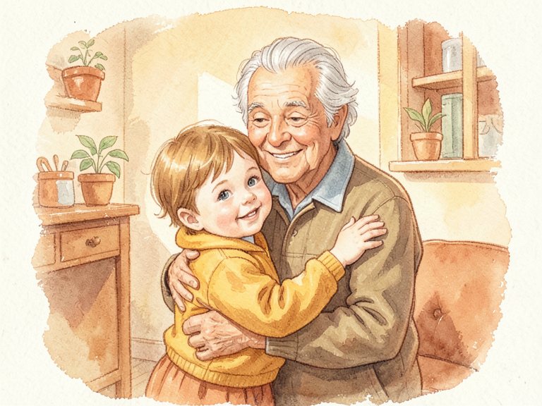 A small child reaching up toward a taller adult.