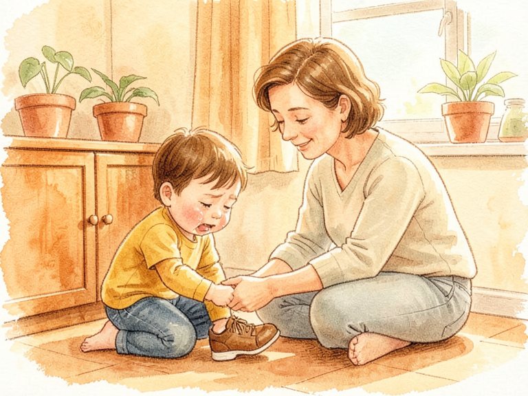 A small child reaching up toward a taller adult.