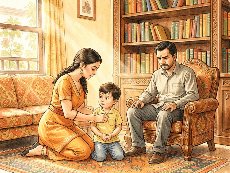 एक छोटा बच्चा किसी बड़े की ओर सवाल लिए हाथ बढ़ाता हुआ।