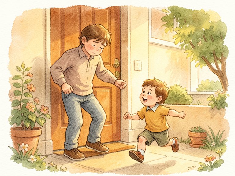 A small child reaching up toward a taller adult.