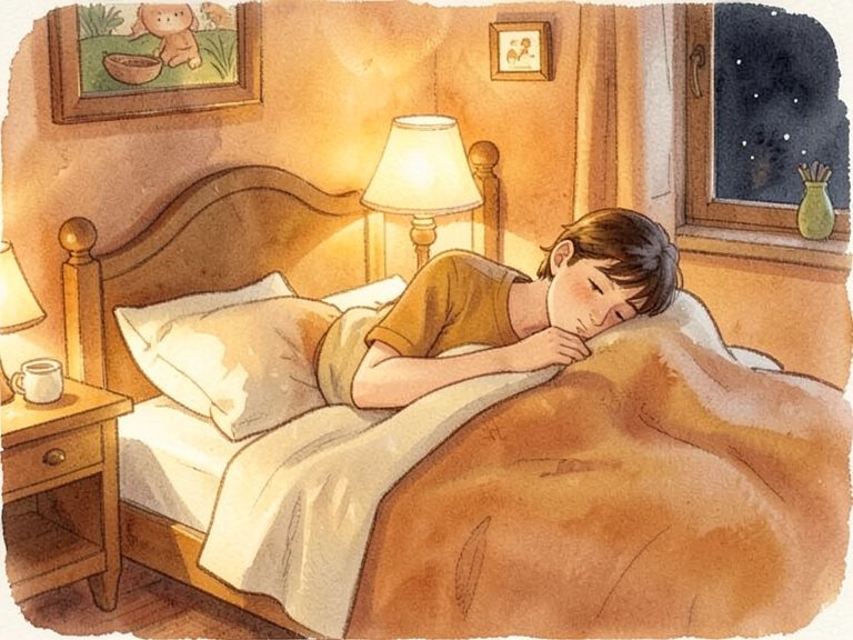 A small bed in a darkened room at night.